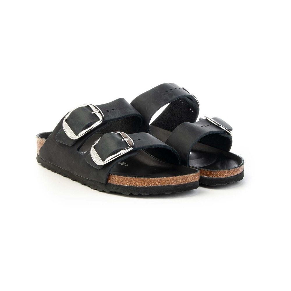 Birkenstock Arizona Black Oiled Silver Big Buckle 1011075 Women's Sz 8 / 39 NIB!